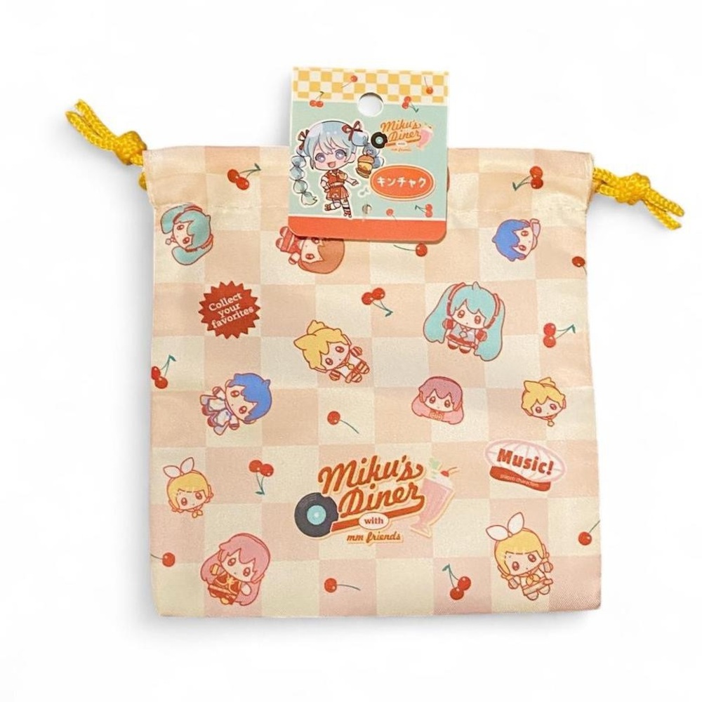 Miku's Diner Cherry Print Drawstring Pouch
